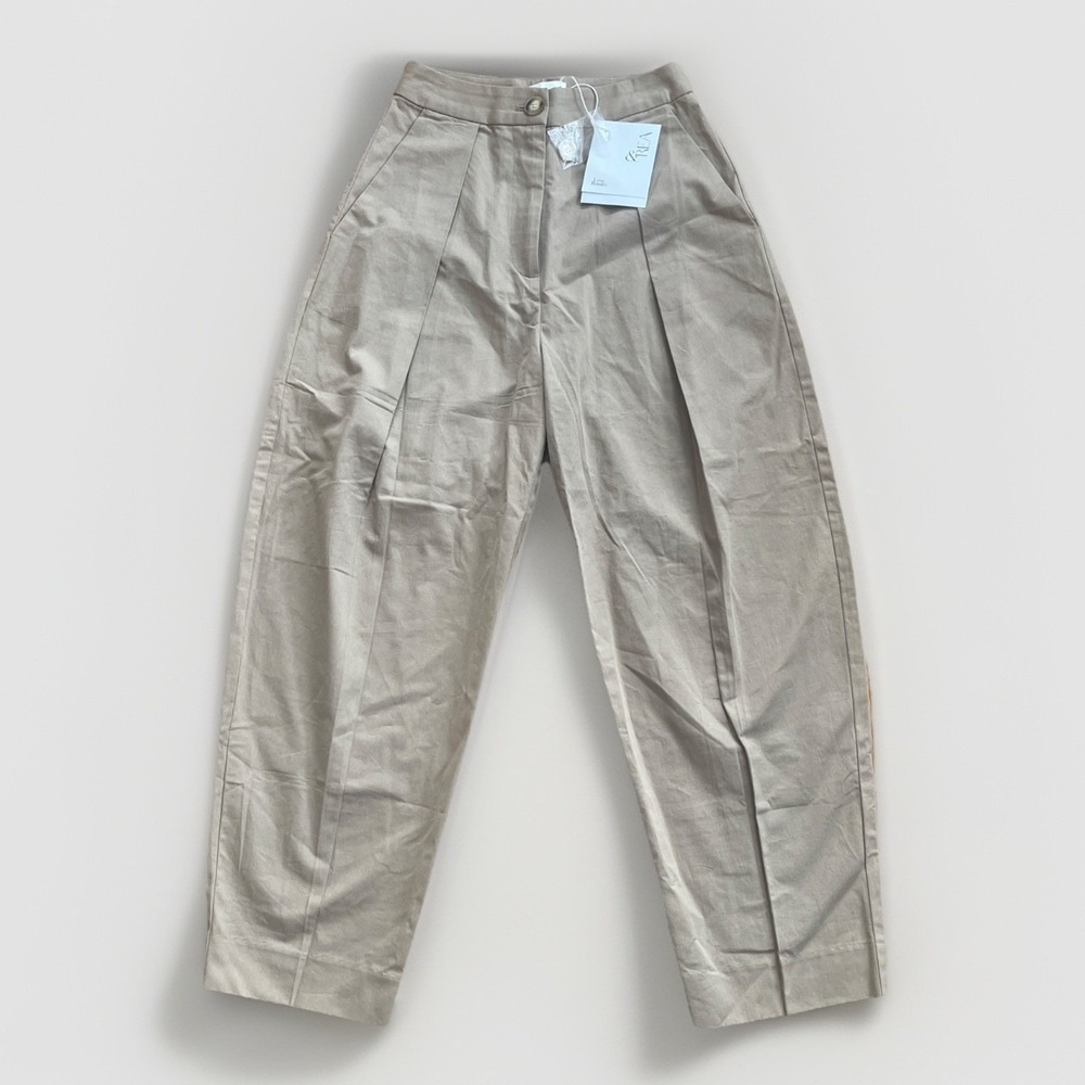 NWT Love Bonito Womens Size 2 Cotton Khaki Barrel Trousers Ankle Crop NEW